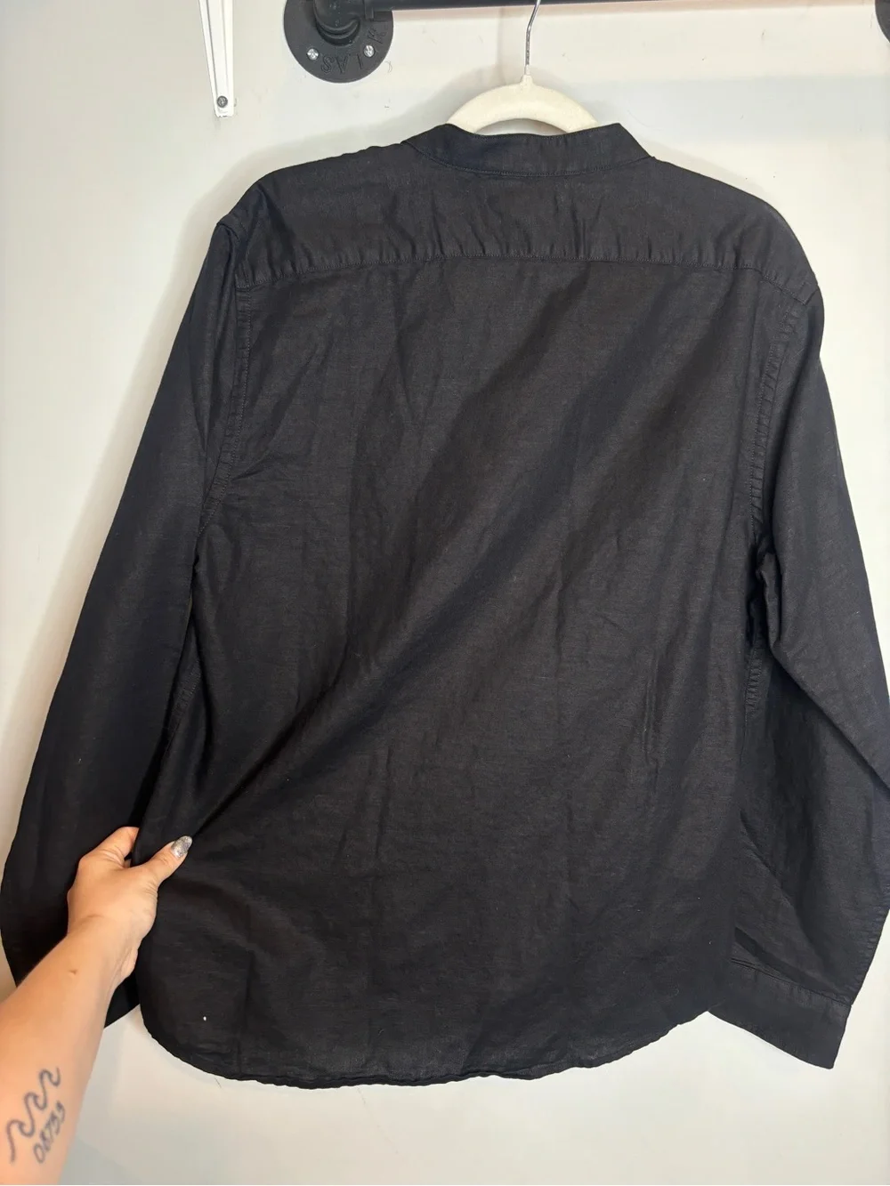 Banana Republic Slim-Fit Linen-Blend Banded Collar Shirt M Black